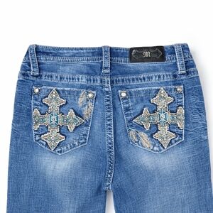 Miss Me Jeans Womens 29 Bootcut Low Rise Embellished Cross Pocket Blue Denim